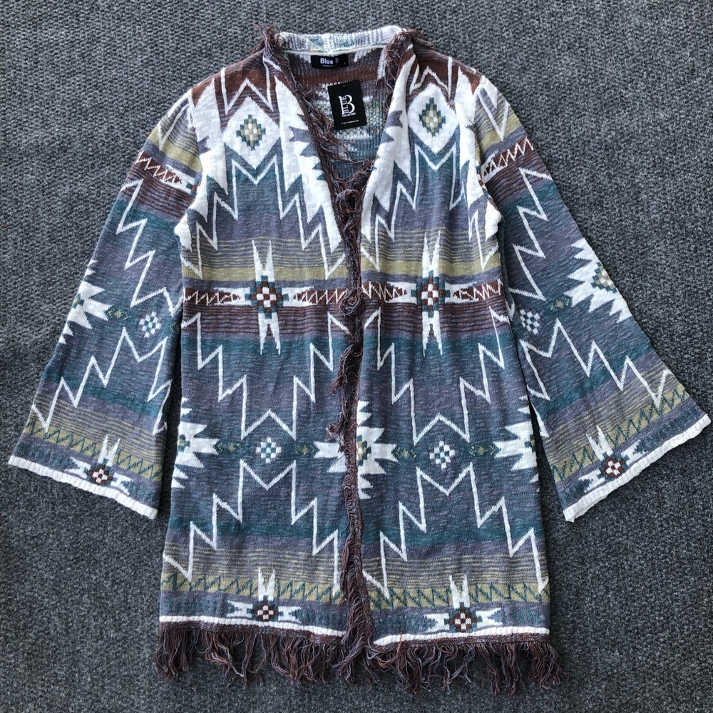Blue B Collection size large long line knit bell sleeve cardigan 100% cotton